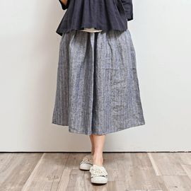 [Natural Garden] MADE N Stripe Pleated Linen Skirt_High quality material, linen material, waist band_ Made in KOREA